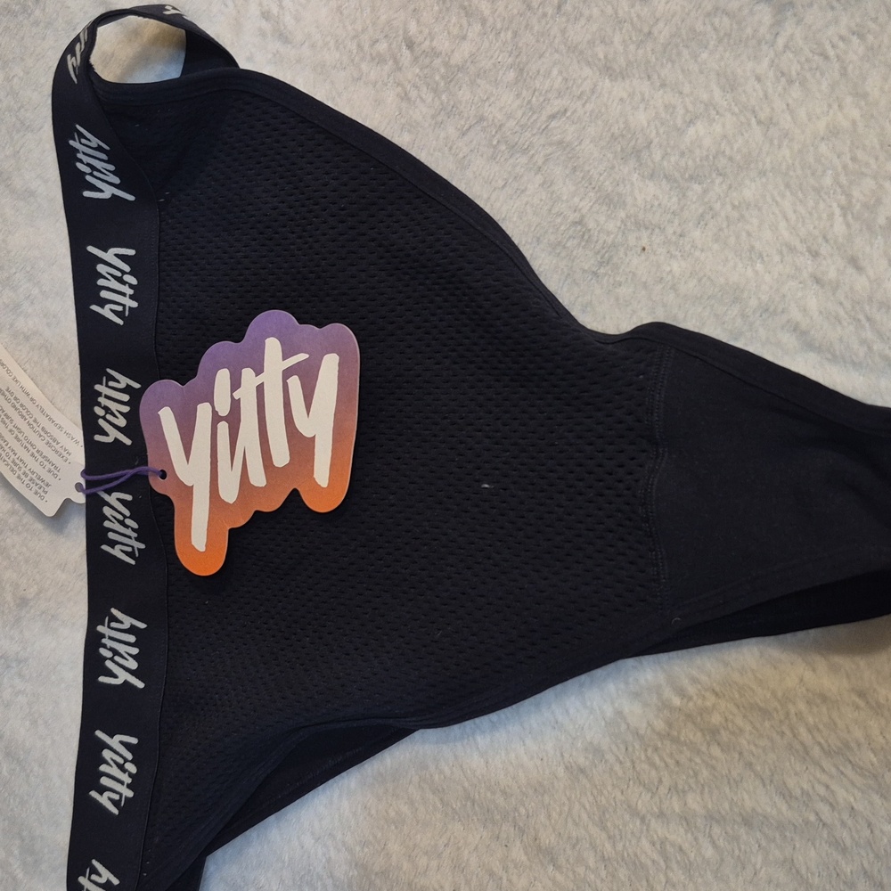 YITTY Black Mesh Thong with Logo Waistband